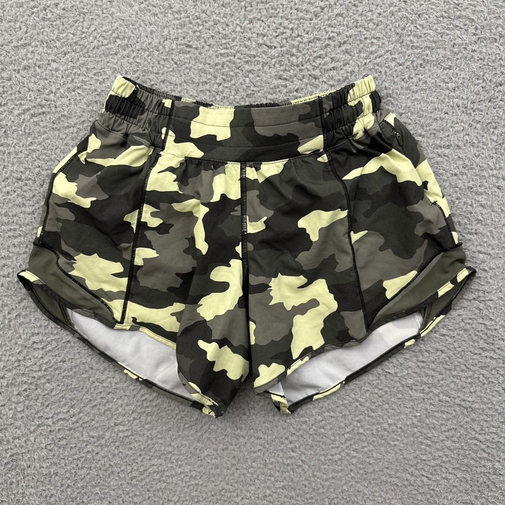 Lululemon Hotty Hot Low Rise Shorts 4" Heritage 365 Camo Green Athletic Women 4